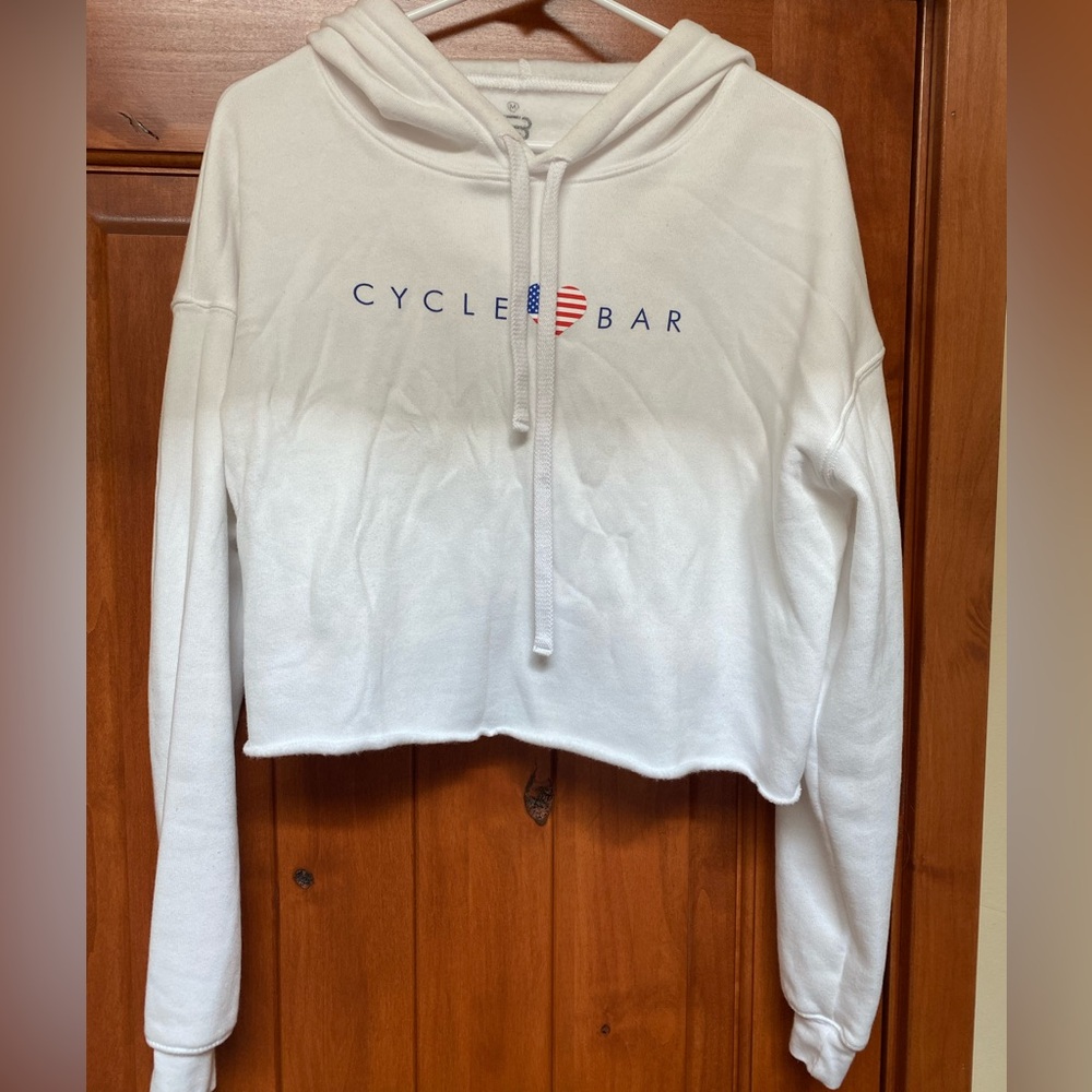 CycleBar white cropped sweatshirt; USA flag size M, very gently used condition